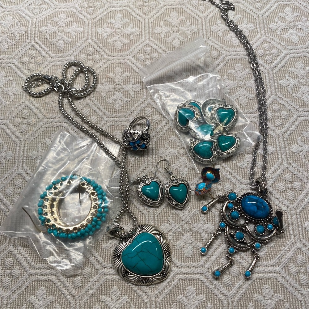 Fake turquoise jewelry lot.
